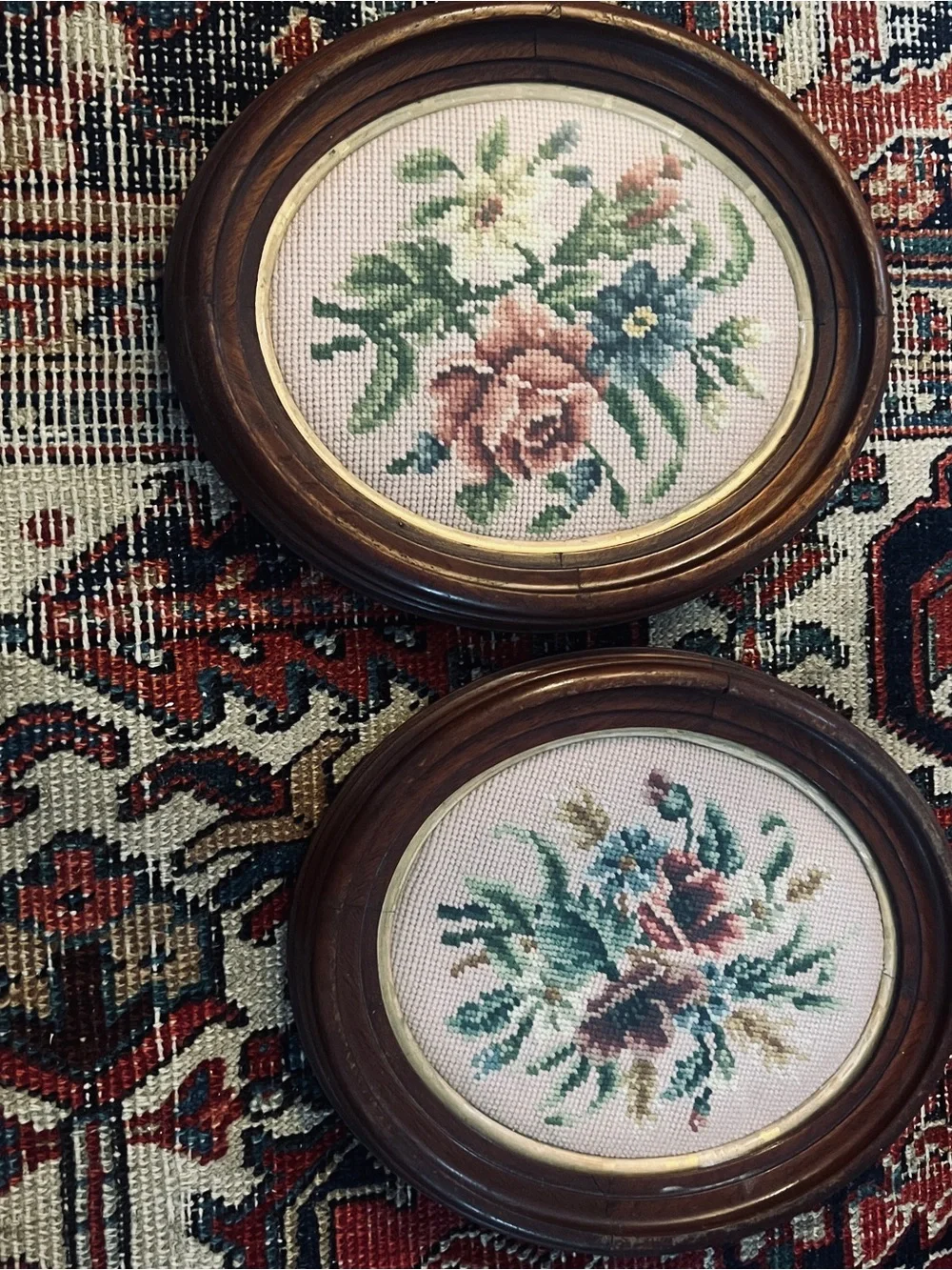 Vintage Floral Needlepoint Wall Plaques -